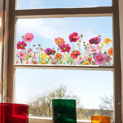 fun-f399创意彩色花朵阳台玻璃窗户家居背景美化墙贴纸