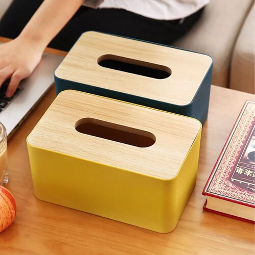 Creative Bamboo and Wood Lid Desktop Tissue Box Napkin Holde