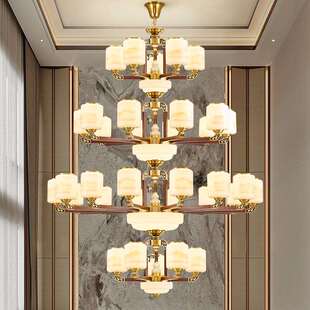 新中式吊灯全铜实木客厅灯复古中国风禅意卧室餐厅别墅挑空大吊灯