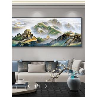 流水生财挂画东墙客厅沙发背景墙装饰画旭日东升画八方聚财山水画