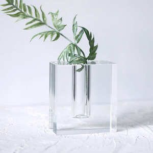 北欧创意水晶玻璃花瓶轻奢简约方口瓶家居样板间书房装饰软装摆件