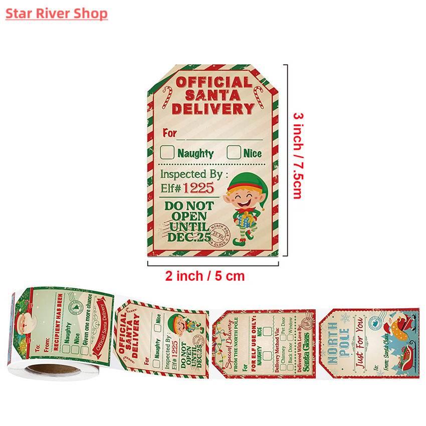 50-200pcs Merry Christmas Gift Tags Santa Claus Labels Stick