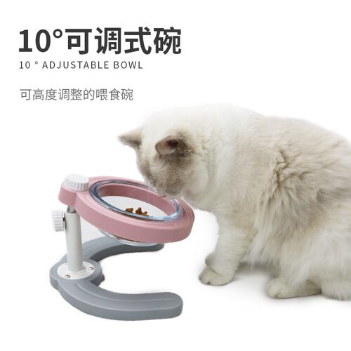 宠物简约拼色斜面护颈可调高度餐桌玻璃碗双碗饭碗水碗金属升降碗