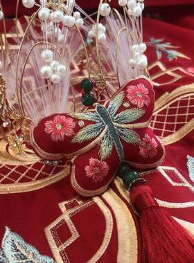 A524新中式婚庆100支全棉贡缎四件套古典刺绣被套双人结婚床上用