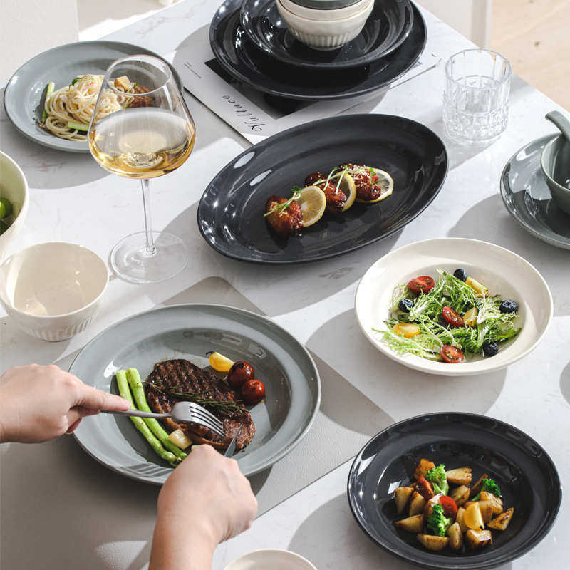 北欧浅灰色陶瓷碗盘餐具陶瓷饭碗汤碗家用碗碟套装盘子碗全套批发,餐饮具,碗,淘宝优惠券,粉丝福利购,淘宝优惠卷