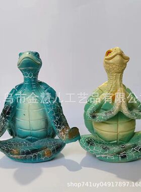 跨境外贸款树脂工艺品摆件瑜伽乌龟打坐冥想海龟家居装饰品