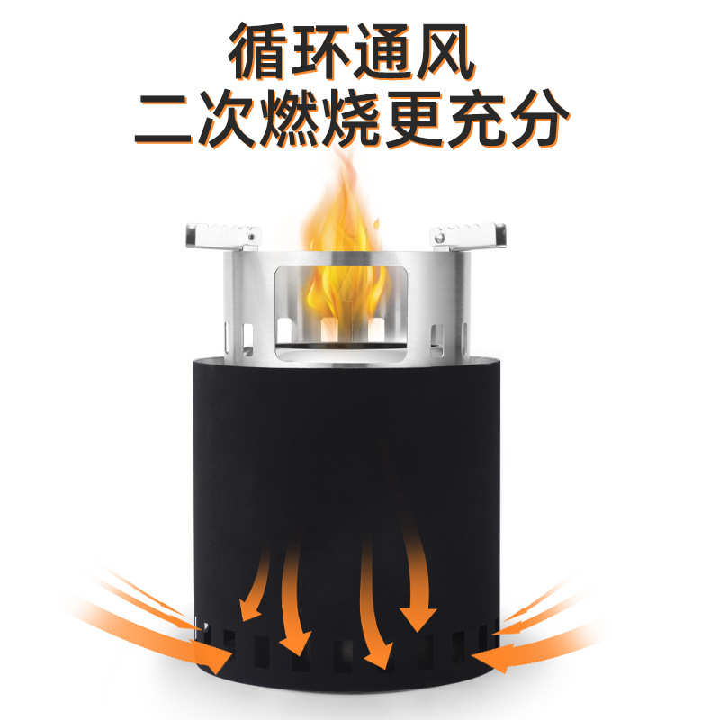 新款户外不锈钢柴火炉厂家全套便携式燃木炭户外7寸露营火炉