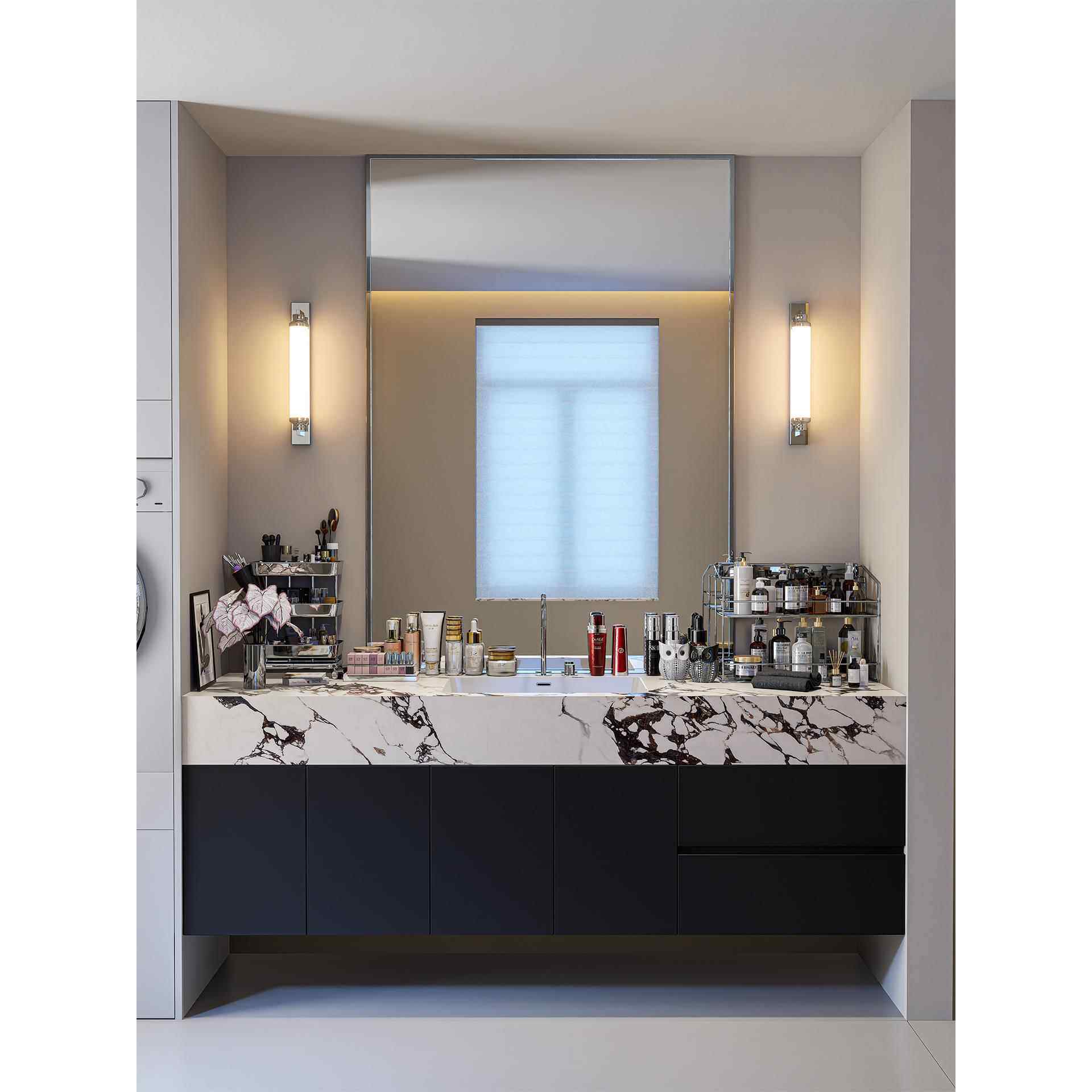 意式酒店风浴室柜组合卫生间岩板无缝陶瓷盆洗漱台脸盆定制洗手盆