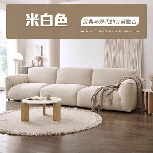法式复古布艺沙发客厅小户型直排羽绒沙发三人简约奶油风休闲家具
