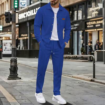 Men's Spring Two-Piece Set Casual Drawstring Waist Pants &