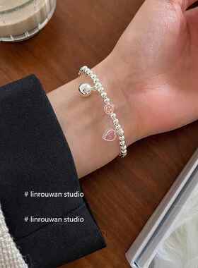 新款林肉完 通体纯银滴笑脸手链女油银珠手弹力绳手串224新款0春