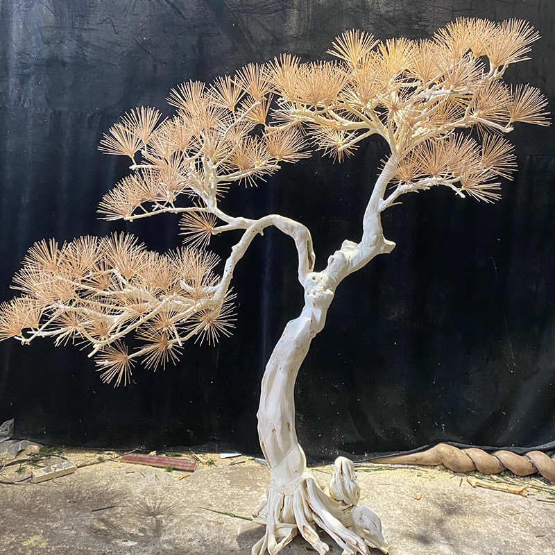 迎客松仿真树枯树造型树玄关酒店大堂室內造景枯山水木雕落地摆件