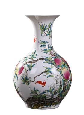 景德镇中式陶瓷花瓶摆件九桃天球瓶家居瓷器客户家居工艺品礼品
