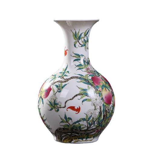 景德镇中式陶瓷花瓶摆件九桃天球瓶家居瓷器客户家居工艺品礼品