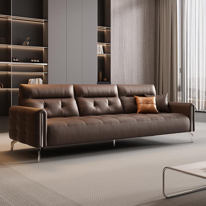 意式真皮办公沙发现代高级轻钢茶几组合接待区会客室洽谈直排沙发