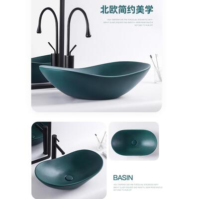 台面洗手盆洗手盆单盆斯堪的纳维亚风格无障碍豪华铸锭陶瓷洗手盆