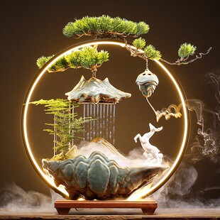 招财流水摆循件水QPD喷泉办创意家居玄关客厅环公室桌面开业乔迁