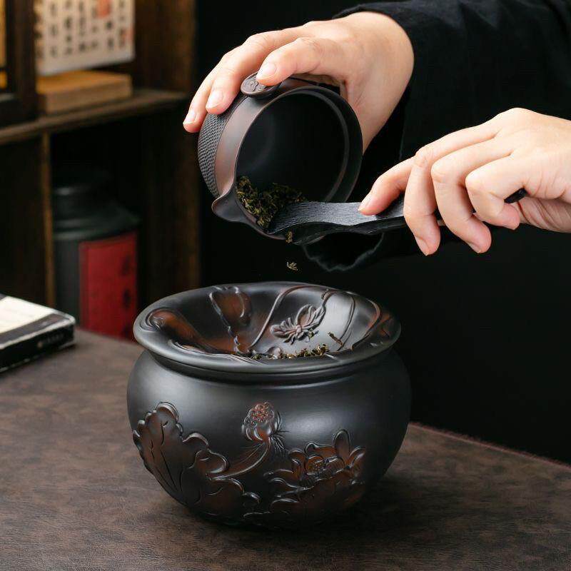紫陶覆古水碗茶洗建水茶渣分离废水罐家用大型粗陶过滤茶渣罐