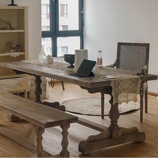 长方形吃饭桌子大长桌家子用 欧式 法乡GY 092全实木桌子原木餐桌式