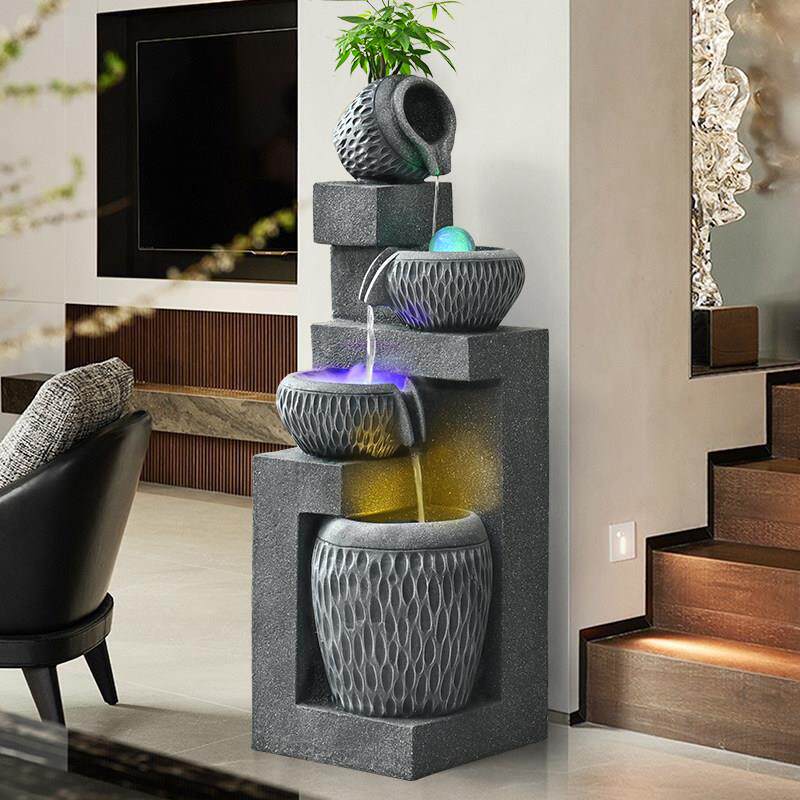 现代简约循环流水喷泉客厅办公室加湿器招财风水轮落地循环水摆件