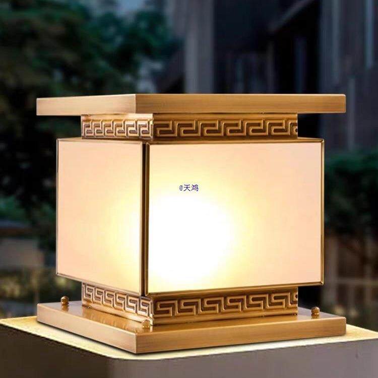 户外全铜新款大门柱灯网红灯太阳能柱头灯新中式柱头灯两用家用