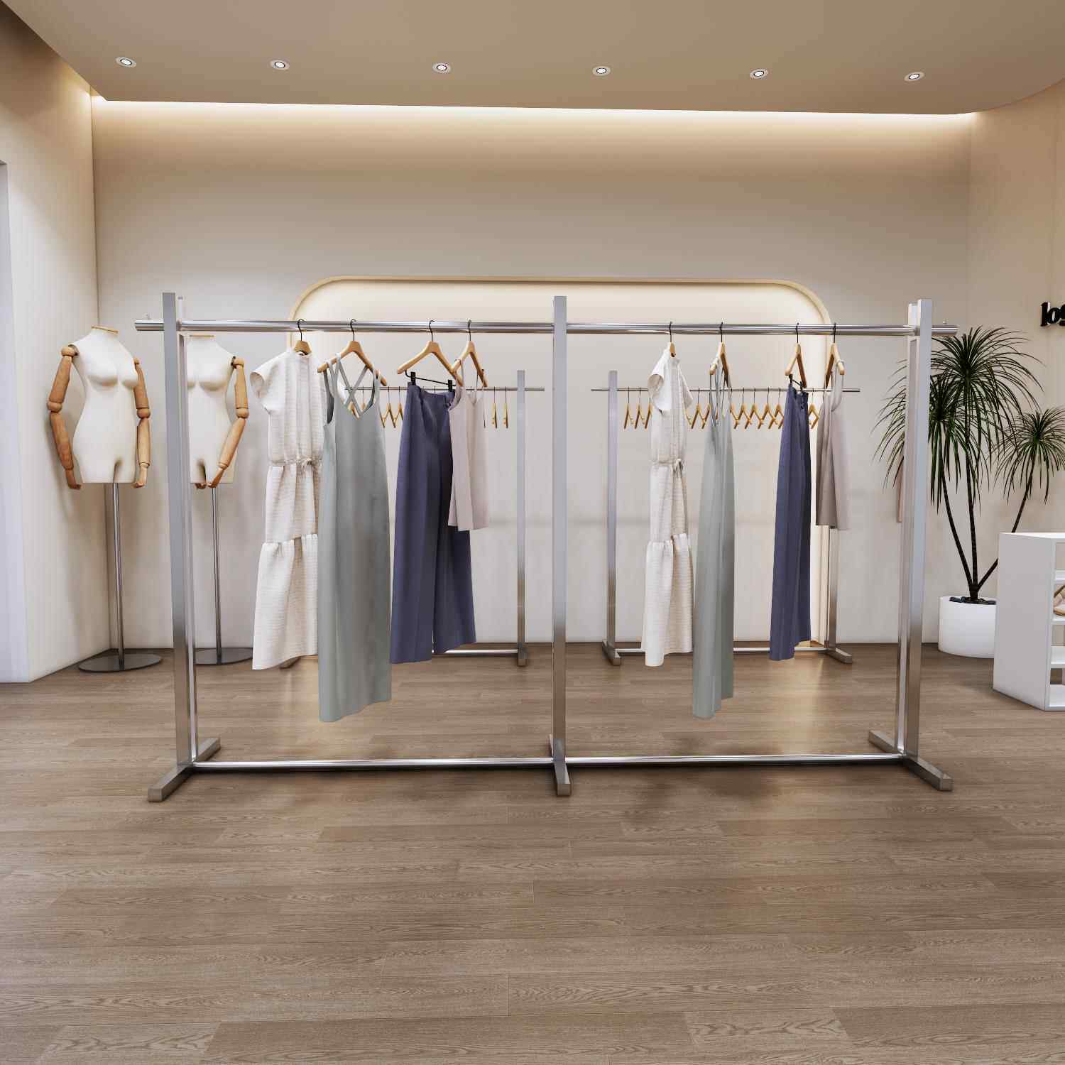 服装店示架落地架不锈钢拉丝男女展装列架加厚陈衣服架装童中岛架