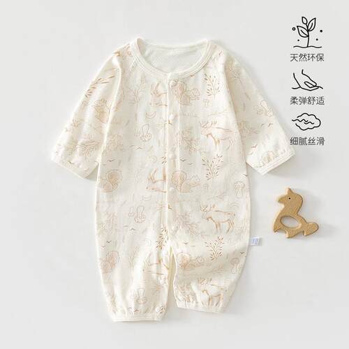 下游热卖婴儿连体衣后背网眼纯棉长袖爬服婴儿衣服轻薄透气空调服
