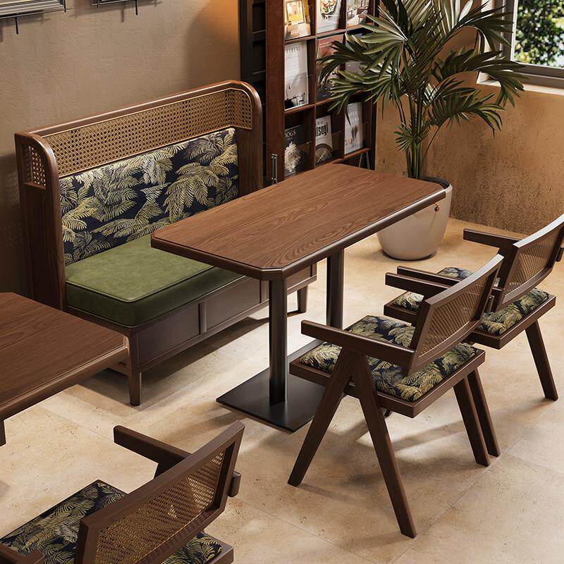 复古餐厅桌椅组合西餐厅茶餐厅饭店咖啡厅靠墙卡座沙发餐桌商用