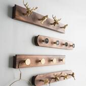 胡桃实木黄铜挂钩入户挂衣架壁挂创意玄关衣帽钩包钥匙挂钩免打孔