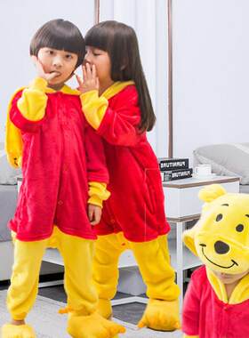 万圣节女童服装小熊维尼cos迪士尼维尼熊衣服儿童连体睡衣珊瑚绒5
