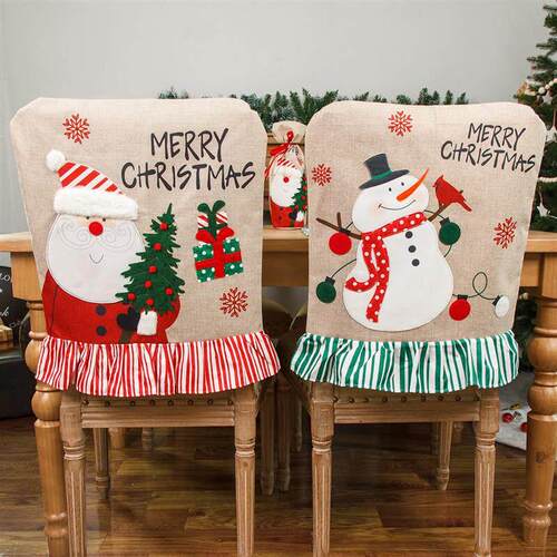 Chair Back Cover - Embroidered Christmas Decor for Dining
