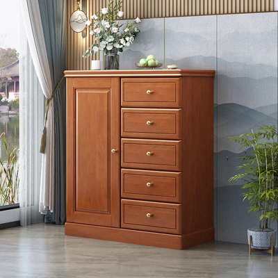 新款实木斗柜卧室带锁收纳柜五斗柜客厅多功能储物柜新中式抽屉柜
