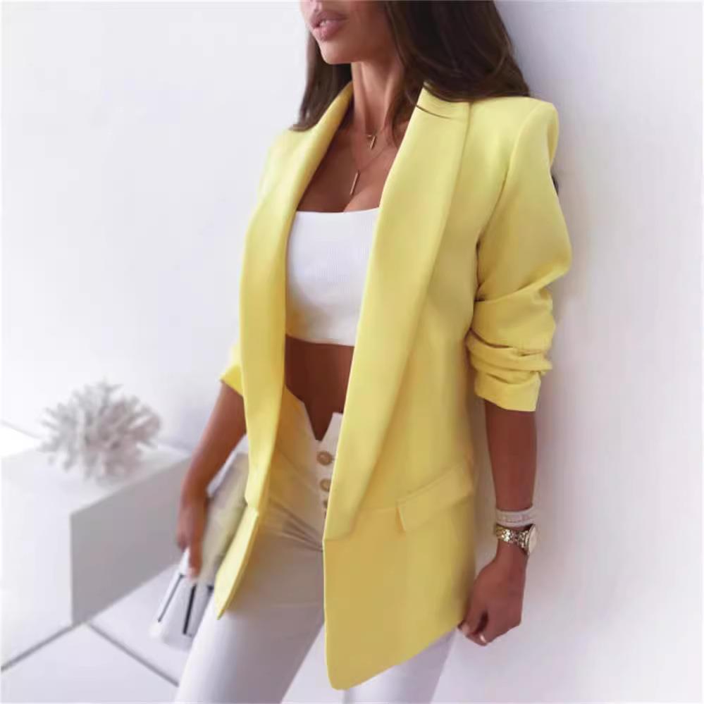 Solid color long sleeve small suit women's top coat