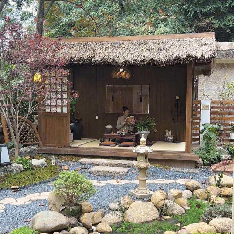亭子户外凉亭庭院农村小院网红茶室民宿防腐木茅草棚造景木屋