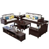 新中式 实木沙发轻奢大小户型禅意布艺可储物客厅简约现代家具组合