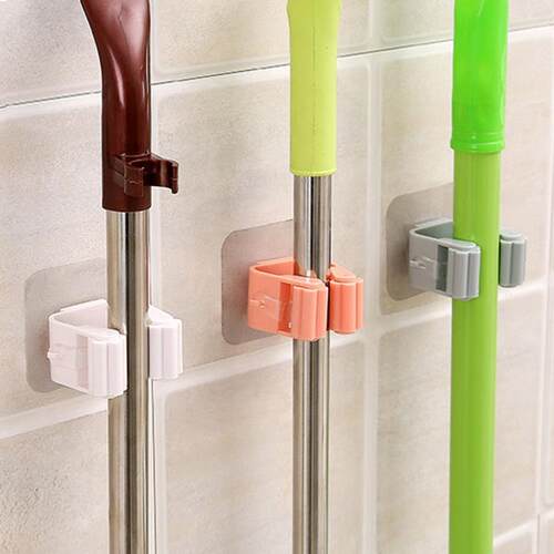 No-drill Mop Hook Rack with Strong Adhesive Wall Mount Clasp