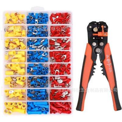 400pcs冷压端子组合盒装橡胶绝缘接线端子连接器+剥线钳套装