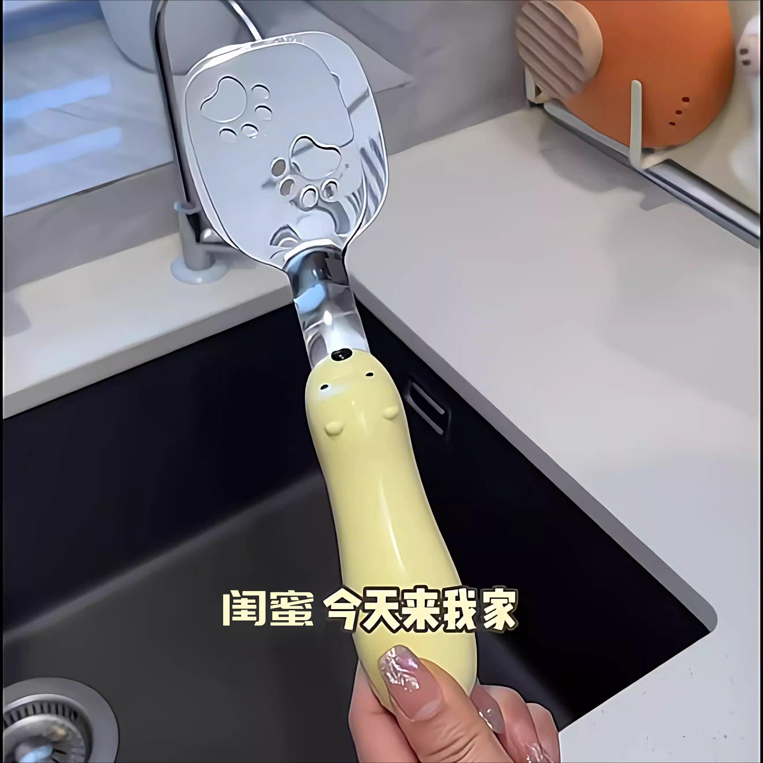 不锈钢煎铲家用小熊二合一可翻面小夹子双层烧烤牛排铲煎鱼夹神器