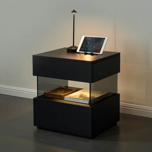 意式极简悬浮床头柜北欧风床边柜简约现代卧室床头储物收纳柜边几