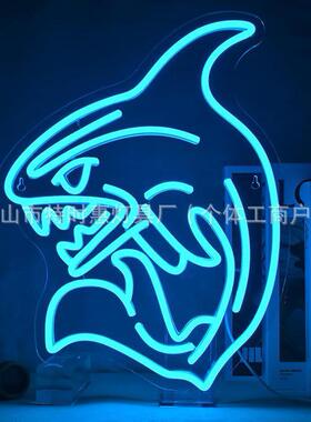 led蓝色鲨鱼霓虹灯造型灯儿童房装饰外贸跨境