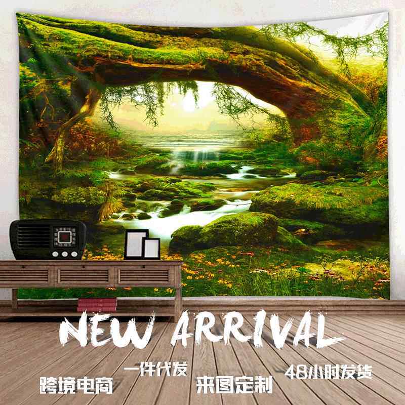 DIY来图可定 3D数码印花挂毯 壁挂画沙滩巾桌布风景溪水树林挂毯