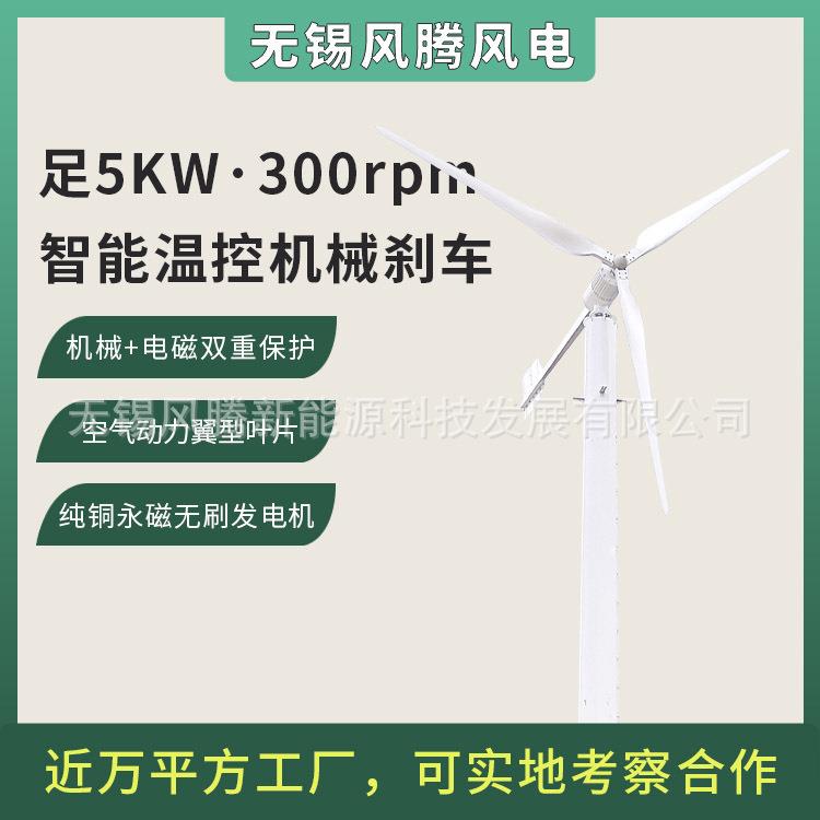 水平轴5KW风力发电机120V220V380V高效率直驱低转速温控机械刹车
