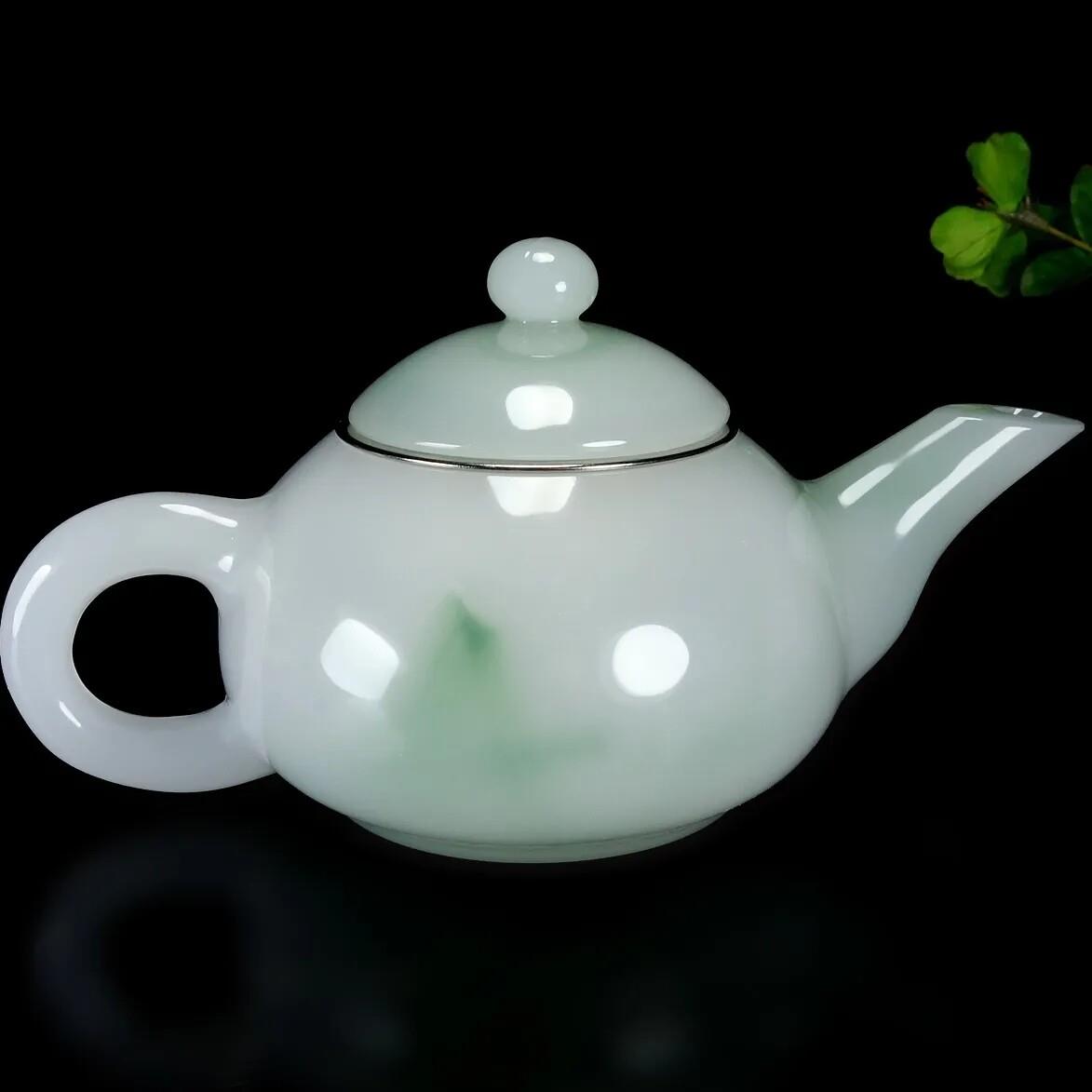 手工翠绿琉璃功夫茶壶 单壶装养生泡茶茶具 冰裂釉羊脂玉瓷茶壶