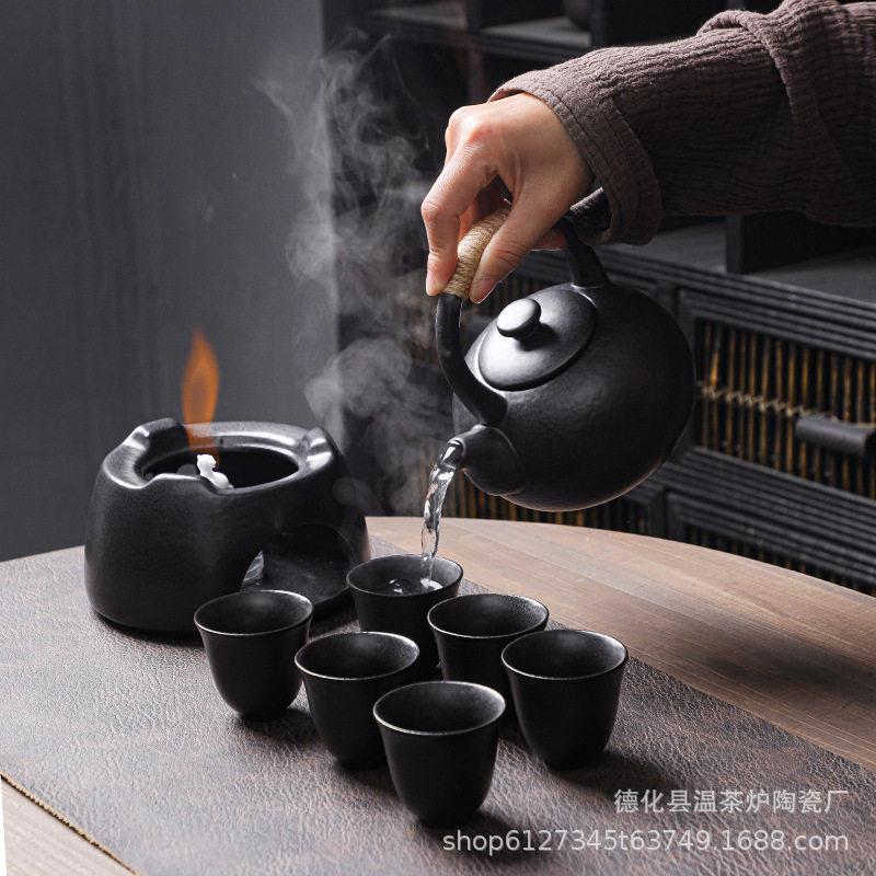 矮炉炭烧煮茶烧水壶酒精炉餐厅酒店家用德化陶瓷底座中式加热保温