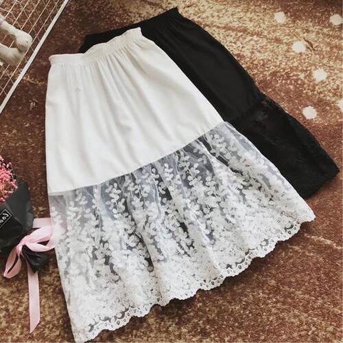 Women's lace patchwork half skirt base skirt, mid length