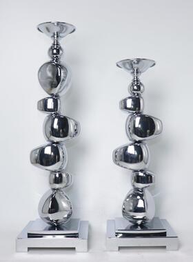 客厅家居摆件木鱼堆烛台铁艺摆件电镀拉丝防锈防潮软装修饰品摆件