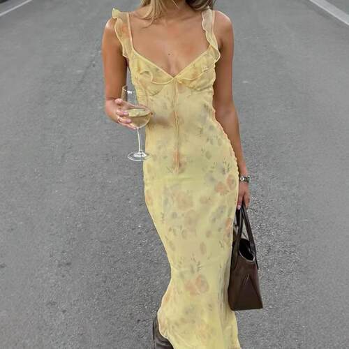 Women's Floral Print Tulle Dress  Chic Casual Sleeveless