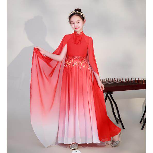 正品2024新款中国风女童弹童古筝演出服儿琵演琶奏合唱礼服主大持
