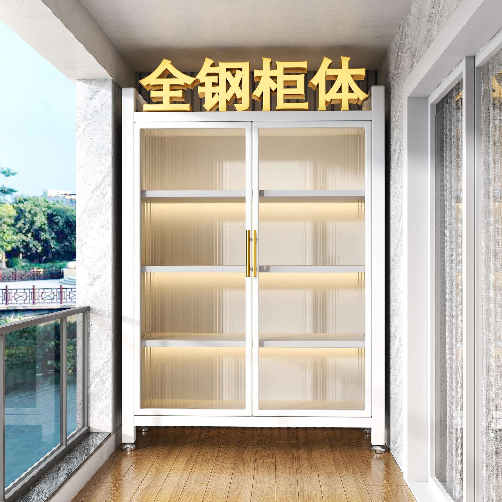 家用钢制书柜对开门儿童书架客厅阳台防尘落地储物柜收纳铁艺柜子