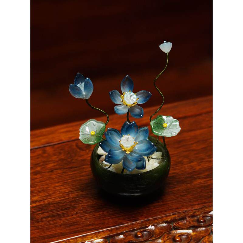 新款琉璃花瓣陶瓷花盆摆件，纯手工缠线，覆古家居饰品桌面摆件图片